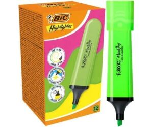 Caja de Marcadores Fluorescentes Bic Highlighter Flat Neón/ 12 unidades/ Verdes