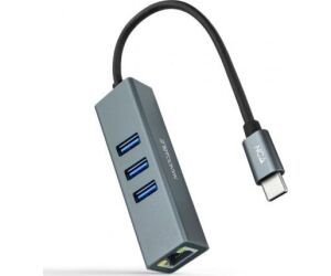 CONVERSOR USB-C A ETHERNET GIGABIT + 3xUSB 3.0 15cm GRIS NANOCABLE