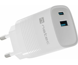 Cargador Natec Ribera Gan 30w Pd3.0 Qc3.0 1xusb-a + 1xusb-c Blanco