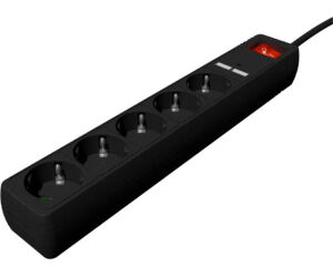 Regleta Con Cargador Usb, 5 Enchufes, 1.5 M, Usb 2a, Color Negro