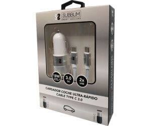 Cargador coche subblim 18w usb tipo a - usb tipo c + cable usb tipo c