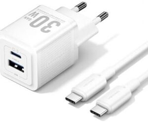 Cargador de Pared GaN Vention TZ-FEQW0-EU-01/ 1xUSB Tipo-C/ 1xUSB + Cable USB Tipo-C/ 30W