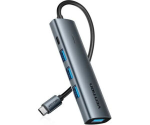 Hub USB Tipo-C 3.0 Vention TGZHB/ 3xUSB/ 1xUSB Tipo-C PD/ Gris