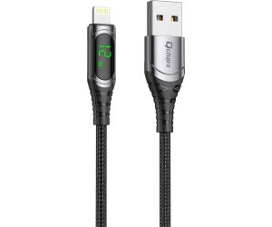 Cable qcharx formentera usb a a lightning 3a - 1 m - aleación aluminio negro cable suave digital display