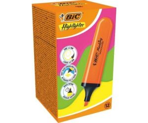 Caja de Marcadores Fluorescentes Bic Highlighter Flat Neón/ 12 unidades/ Naranjas
