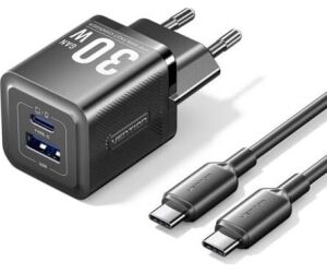 Cargador de Pared GaN Vention TZ-FEQB0-EU-01/ 1xUSB Tipo-C/ 1xUSB + Cable USB Tipo-C/ 30W