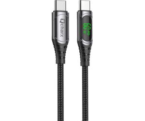 Cable qcharx ibiza tipo c a tipo c 3a 60w - 1 m - aleación aluminio negro cable suave digital display