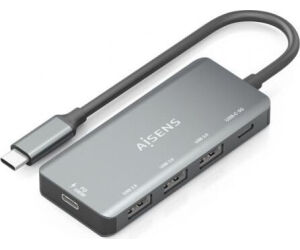 Hub USB Tipo-C Aisens A109-0945/ 3xUSB/ 1xUSB Tipo-C/ 1xUSB Tipo-C PD/ Gris