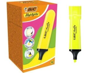 Caja de Marcadores Fluorescentes Bic Highlighter Flat Neón/ 12 unidades/ Amarillos