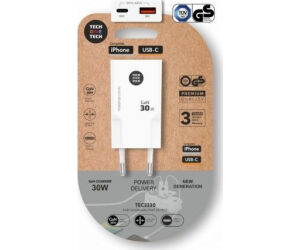 Cargador de Pared GaN Tech One Tech GaN TEC2230/ 1xUSB Tipo-C/ 1xUSB/ 30W/ Blanco