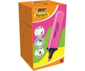 Caja de Marcadores Fluorescentes Bic Highlighter Flat Neón/ 12 unidades/ Rosas