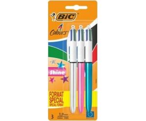 Bolígrafos de Tinta de Aceite Retráctil Bic 4 Colors Shine 9122751/ 3 unidades/ 4 Colores de Tinta/ Cuerpo Color Brillante