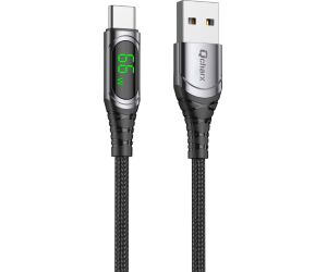 Cable qcharx menorca usb a tipo c 3a 66w - 1 m - aleación aluminio negro cable suave digital display