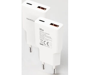 Cargador de Pared Nanocable 10.10.2028/ 1xUSB Tipo-C/ 1xUSB Macho/ 30W/ Blanco