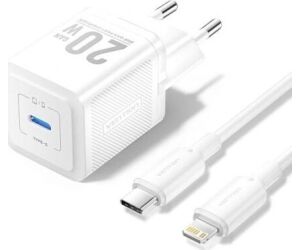 Cargador de Pared GaN Vention TZ-FEPW0-EU-02/ 1xUSB Tipo-C + Cable Lightning/ 20W
