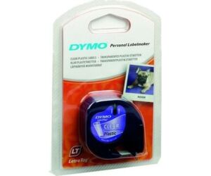 Cinta Rotuladora Adhesiva de Plástico Dymo 12267/ para Letratag/ 12mm x 4m/ Negra-Transparente