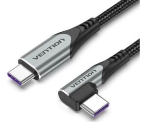 Cable USB 2.0 Tipo-C 90º Vention TAKHF/ USB Tipo-C Macho - USB Tipo-C Macho/ Hasta 100W/ 480Mbps/ 1m/ Gris