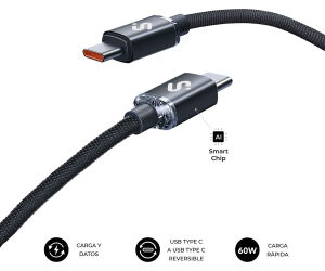 SUBBLIM CABLE OPTIMUS 60W C-C 2m BLACK