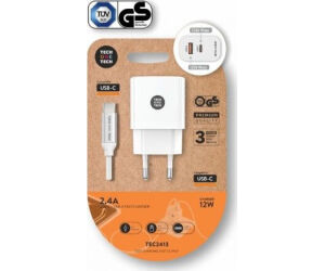 Cargador de Pared Tech One Tech TEC2413/ 1xUSB Tipo-C/ 1xUSB + Cable USB Tipo-C/ 12W/ Blanco