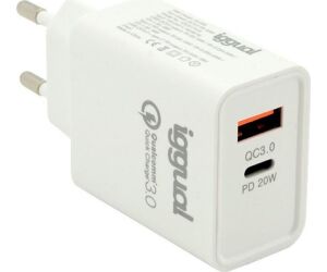 iggual Cargador doble USB QC3.0 + tipo C PD 20W