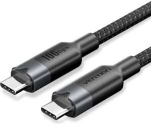 Cable USB 3.2 Tipo-C 5A Vention TRGBF/ USB Tipo-C Macho - USB Tipo-C Macho/ Hasta 100W/ 10Gbps/ 1m/ Negro