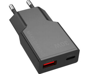 CARGADOR USB PARED USB-C + USB-A GaN 30W NEGRO MARS GAMING