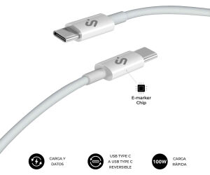 Cable Plus 100w Usb-c/usb-c 1 M Blanco Subblim