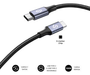 Cable Plus 100w Usb-c/usb-c 1 M Negro Subblim