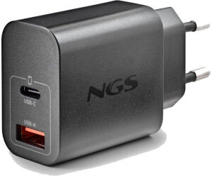CARGADOR PARED GaN USB-C + USB-A 30W NEGRO NGS