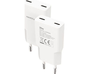 Cargador de Pared Nanocable 10.10.2023/ 2xUSB Tipo-C/ 20W/ Blanco