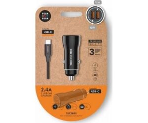 Cargador de Coche Tech One Tech TEC2803/ 2xUSB + Cable USB Tipo-C/ 12W
