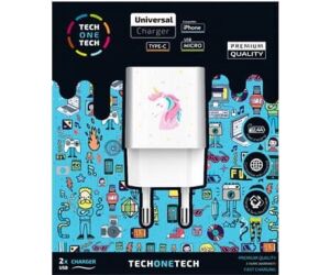 Cargador de Pared Tech One Tech Unicornio Dream/ 2xUSB/ 2.4A/ Blanco