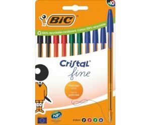 Bolígrafos de Tinta de Aceite Bic Cristal Fine 516356/ 10 unidades/ Colores Surtidos
