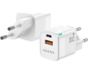 Cargador de Pared GaN Aisens ASCH-20W2P002-W/ 1xUSB Tipo-C/ 1xUSB/ 20W