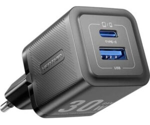 Cargador de Pared GaN Vention FEQB0-EU/ 1xUSB Tipo-C/ 1xUSB/ 30W