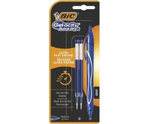 Bolígrafos de Tinta de Gel Retráctil Bic Gelocity Quick Dry 951757/ 1 unidades/ 2 recambios/ Azul