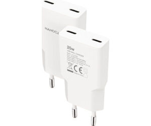 Cargador de Pared Nanocable 10.10.2026/ 2xUSB Tipo-C/ 25W/ Blanco