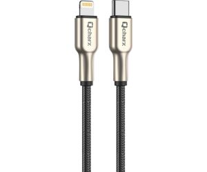 Cable qcharx new york tipo c a lightning 3a - 1 m - zinc metálico cordón plateado blindado