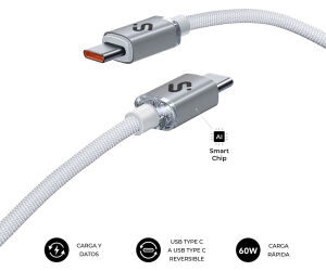 Cable Optimus 60w Usb-c/usb-c 1 M Blanco Subblim