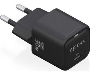 Cargador de Pared GaN Aisens ASCH-30W1P019-BK/ 1xUSB Tipo-C/ 30W
