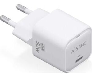 Cargador de Pared GaN Aisens ASCH-30W1P018-W/ 1xUSB Tipo-C/ 30W