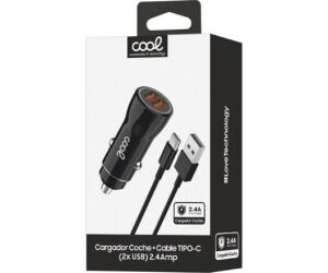 Cargador Cool Coche Dual Usb 20w Negro+cable
