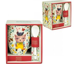 Taza con cuchara enesco el gato campestre