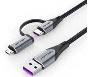 Cable Usb 2.0/m Usb-c/m Microusb/m 1 M Negro Vention