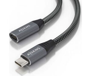 Cable Alargador USB 3.2 Aisens A107-0760/ USB Tipo-C Macho - USB Tipo-C Hembra/ Hasta 100W/ 20Gbps/ 50cm/ Gris
