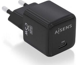 Cargador de Pared GaN Aisens ASCH-25W1P013-BK/ 1xUSB Tipo-C/ 25W