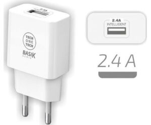 Cargador de Pared Tech One Tech TEC2904/ 1xUSB/ 2.4A/ Blanco