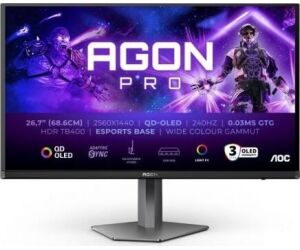 Monitor Gaming Ultraparonámico AOC AG276QZD2 26.5"/ WQHD/ Multimedia/ 0.03ms/ 240Hz/ QLED/ Regulable en altura/ Negro