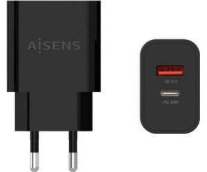 Aisens Cargador 20W USB-C PD3.0 USB-A QC3.0 Negro