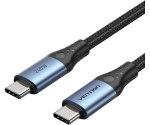 Cable USB 2.0 Tipo-C 5A Vention TREBF/ USB Tipo-C Macho - USB Tipo-C Macho/ Hasta 240W/ 480Mbps/ 1m/ Azul y Negro